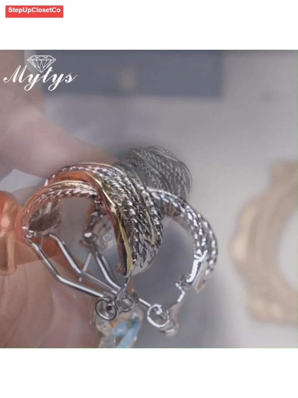 Two Tone Huggie Hoop Earrings Crossover Twisted Rope Statement Clip On